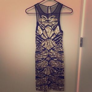 Bebe Gold and mesh dress